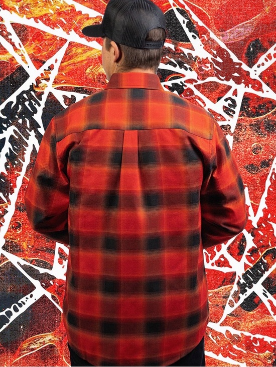 Dixxon Men's XLT Medium Metallica Load Plaid Flannel Button-Up Shirt Red Black - Picture 3 of 10